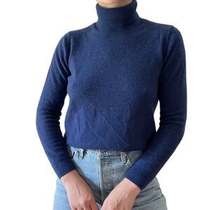 Jennie Liu Womens Blue 100% Cashmere Soft Minimalist Turtleneck Sweater Sz M